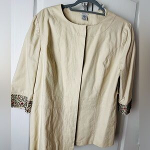 NWT [Evelyn] Linen Blend Cream Jacket with Beaded Sleeve, Size 14
